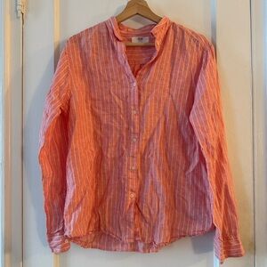 Uniqlo Coral Striped Linen Casual Button Down Shirt